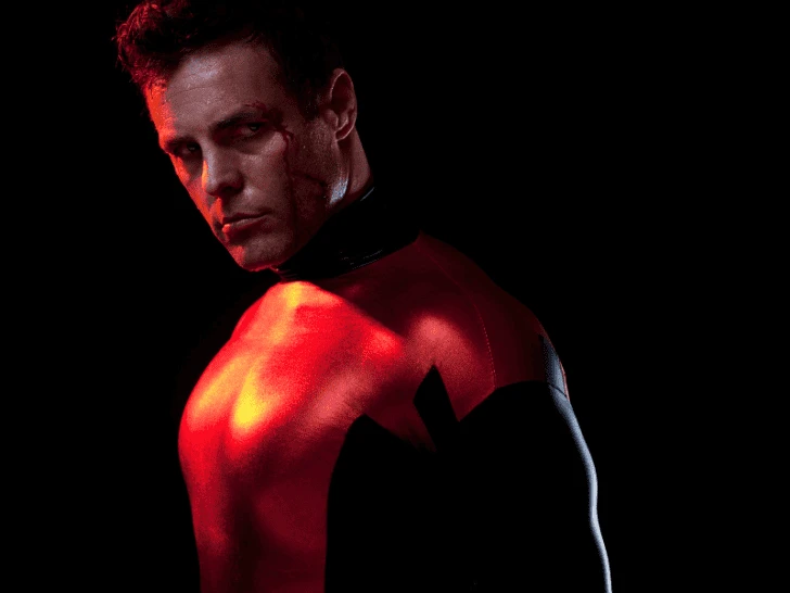 A man in a red suit.