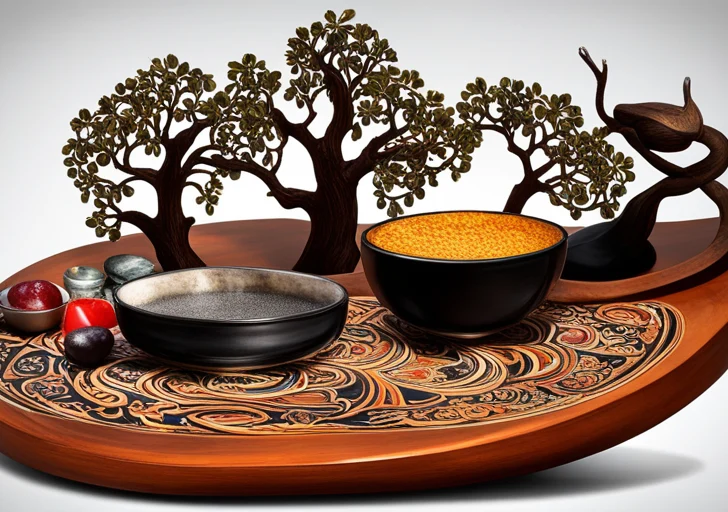 Ge featuring a melting pot with symbols of various cultures, next to a sturdy tree rooted in traditional icons, highlighting the contrast and interplay between culture and tradition