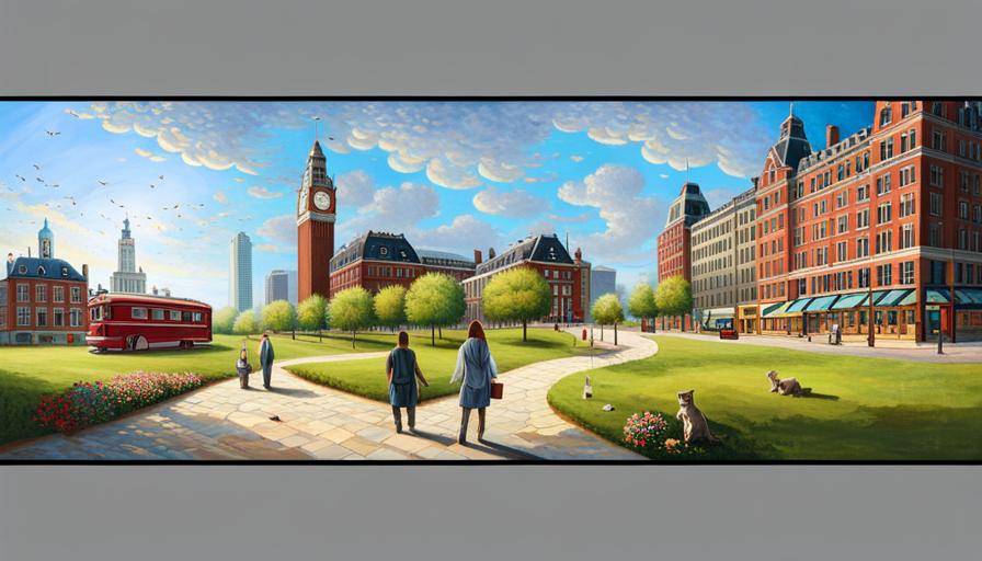 Ze a puzzled young adult at a crossroad, one path leading to a hospital, another to a corporate building, and the last one to an art studio, all under a cloudy sky