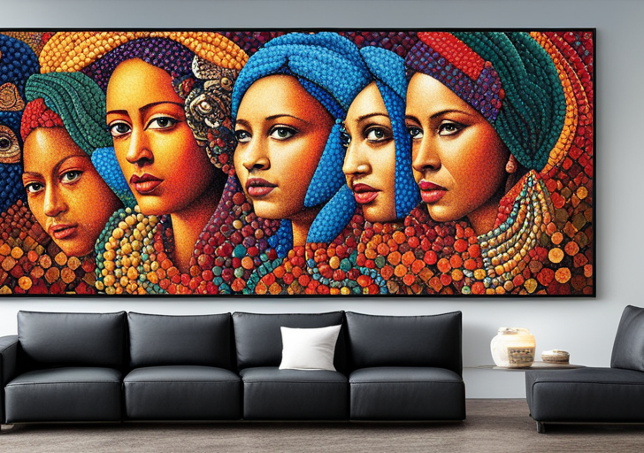  vibrant mosaic of diverse faces gradually morphing into a harmonious, unified tapestry, symbolizing the evolution and change of culture over time