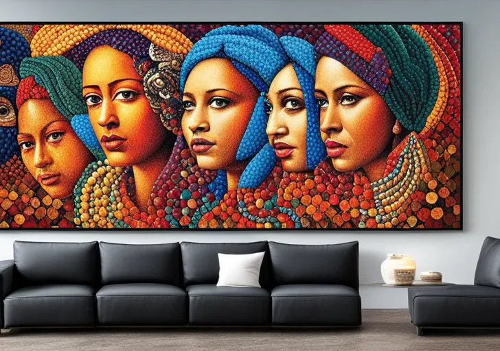  vibrant mosaic of diverse faces gradually morphing into a harmonious, unified tapestry, symbolizing the evolution and change of culture over time