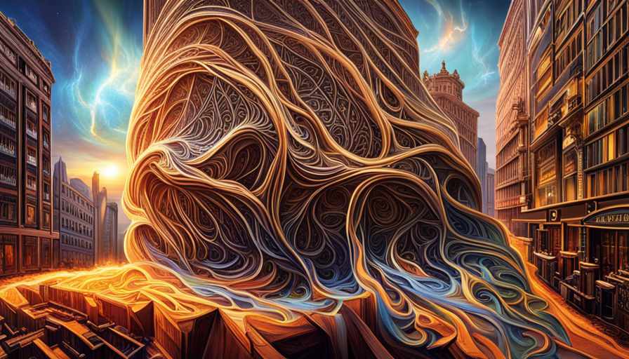 book with vibrant, interconnected webs flowing from it, representing different narrative structures, impacting a human brain symbol radiating waves of different intensities