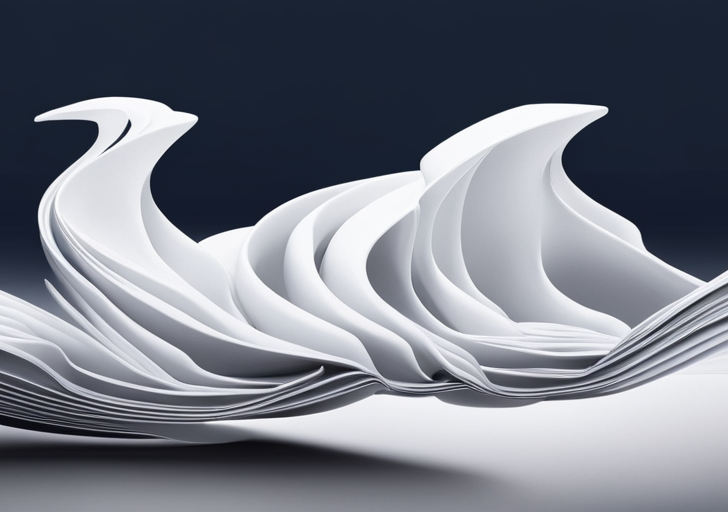  book with the last page morphing into an impactful wave, crashing against the silhouette of a thoughtfully gazing person, with diverse symbols embedded in the wave's foam
