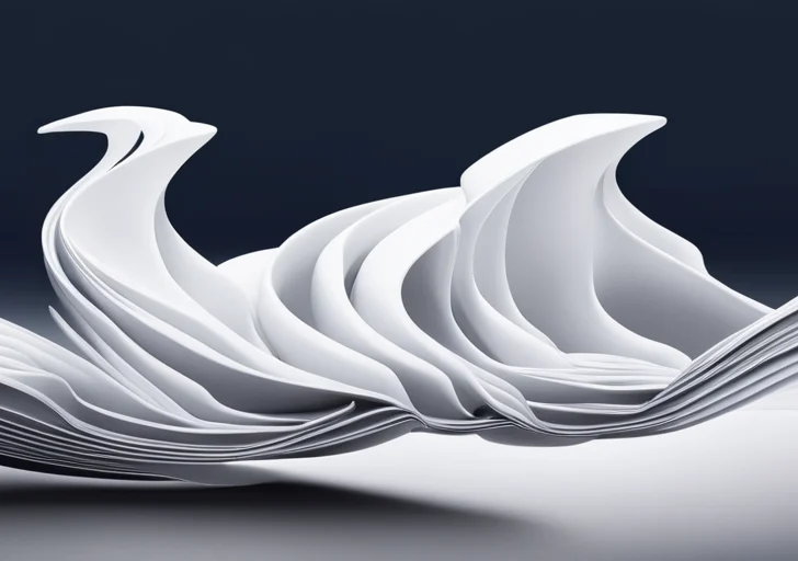  book with the last page morphing into an impactful wave, crashing against the silhouette of a thoughtfully gazing person, with diverse symbols embedded in the wave's foam