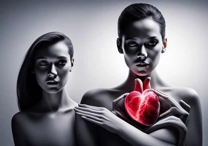 Ze a dimmer switch connected to a human heart, gradually turning down, with vibrant colors fading to grayscale, signifying the reduction of emotions