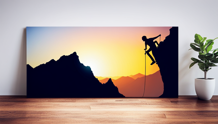 An image featuring a silhouette of a person climbing a steep mountain with a sunrise in the background, symbolizing the journey and struggle of ambition in life