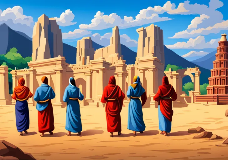  an image featuring five diverse individuals, each engaging in distinct cultural activities - admiring art, tasting exotic food, traditional dancing, exploring ancient ruins, and attending a cultural festival