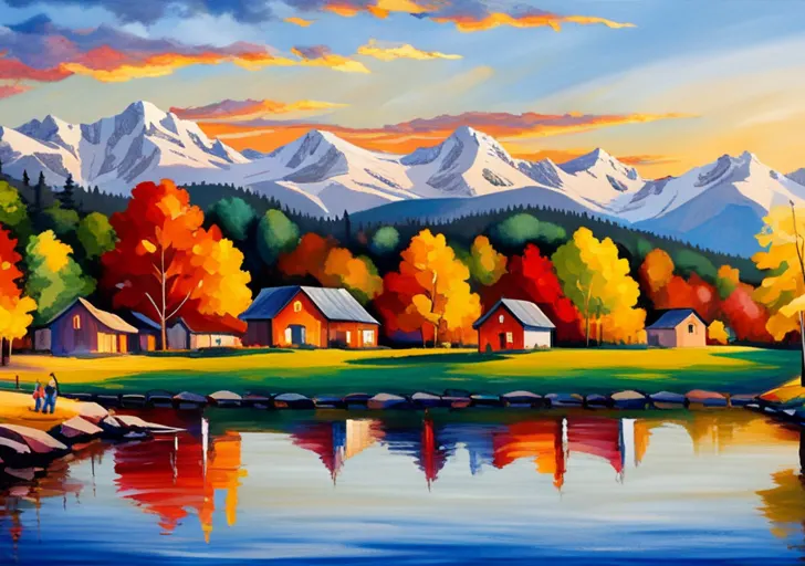  diverse group of people enjoying various aspects of life: owning a home, graduation, entrepreneurship, family picnic and breathtaking landscapes, embodying the essence of the American Dream