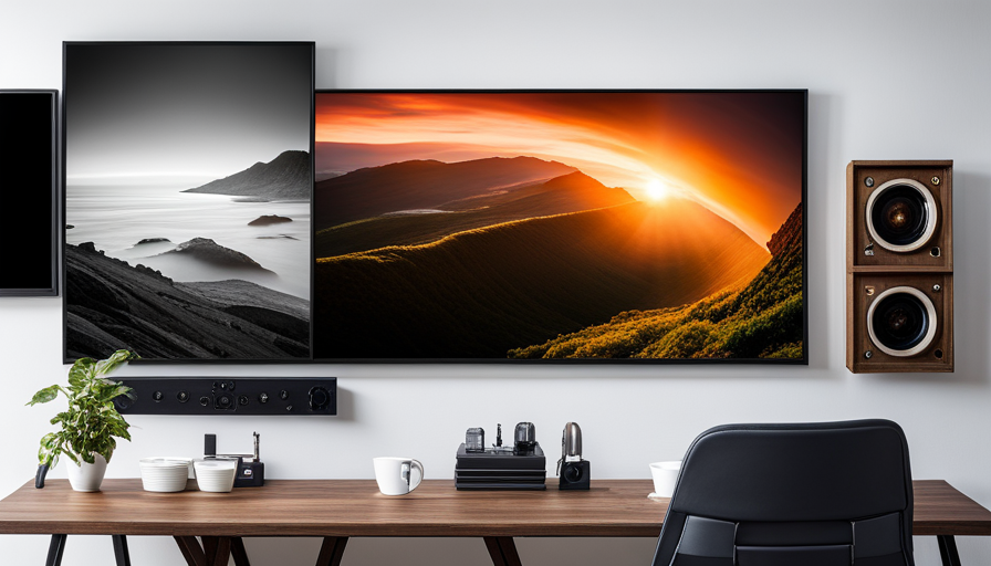 Ize a split screen image with different film distribution methods: a cinema projector, a TV streaming service, a DVD, and a film festival poster, all with documentaries on display