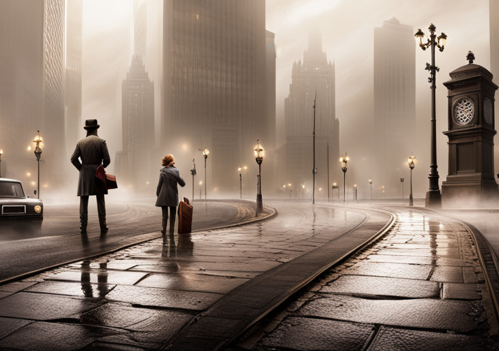  a crossroad on a foggy day, with multiple paths branching out, each marked by a different symbol: a lab flask, a paintbrush, a gavel, a stethoscope, etc