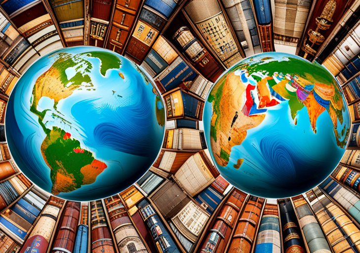 Split-view image: one side showing vintage travel methods (ships, trains, horses) and the other side modern airplanes, all circling around a globe, symbolizing worldwide connectivity