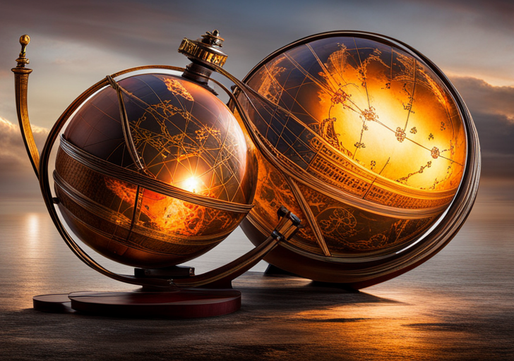 Ge globe with a trail of gunpowder leading across continents, intersecting iconic historical battles, with a flintlock pistol and an ignited fuse at the starting point