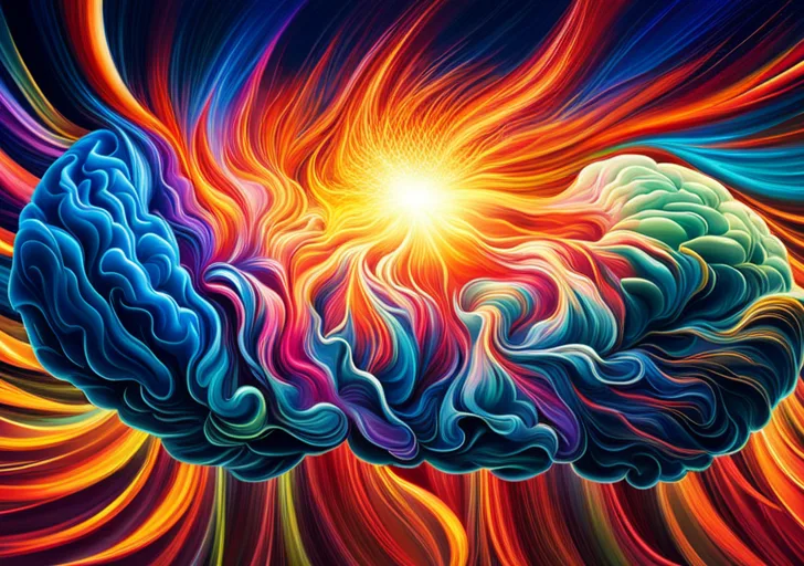 An image featuring a human brain transforming into a vibrant, exploding firework, symbolizing the release of creative thoughts and ideas