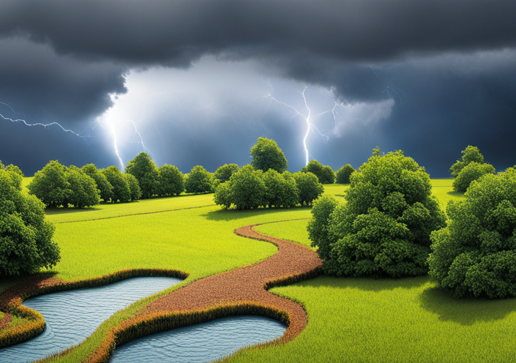 Ate a sapling weathering a storm on one side and a gardener nurturing a plant on the other, symbolizing the balance between nature and nurture in developing resilience