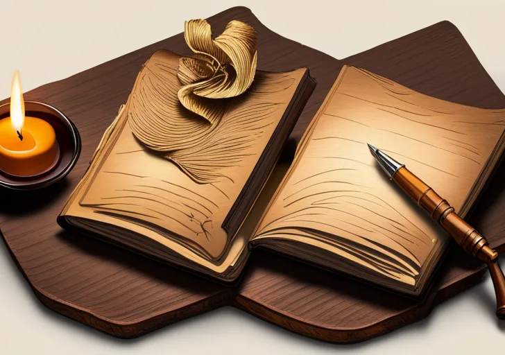 Ze an open, vintage diary with a quill pen, ink pot, and a lit candle on an antique wooden desk, surrounded by crumpled paper, symbolizing the process of writing and rewriting prompts