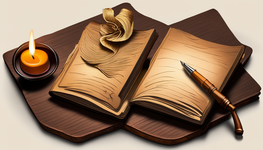 Ze an open, vintage diary with a quill pen, ink pot, and a lit candle on an antique wooden desk, surrounded by crumpled paper, symbolizing the process of writing and rewriting prompts