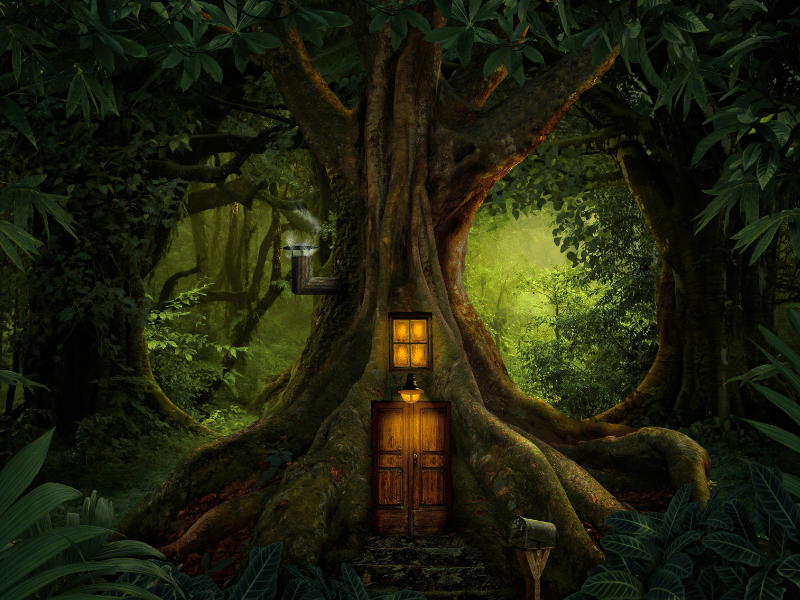 An inspiring image of a tree house nestled in the forest, perfect for sparking ideas for your next masterpiece.