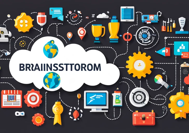 Storm cloud featuring various icons symbolizing different topics - travel suitcase, cooking utensils, a globe, a book, a microscope, a paintbrush, a music note, and a film reel