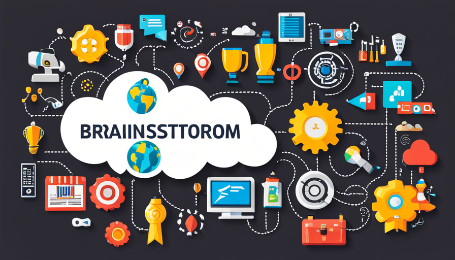 Storm cloud featuring various icons symbolizing different topics - travel suitcase, cooking utensils, a globe, a book, a microscope, a paintbrush, a music note, and a film reel