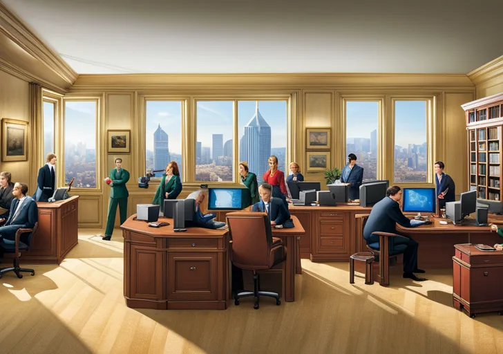 Ge showcasing a diverse group of employees demonstrating punctuality, integrity, teamwork, respect, and dedication in a vibrant, well-organized office environment