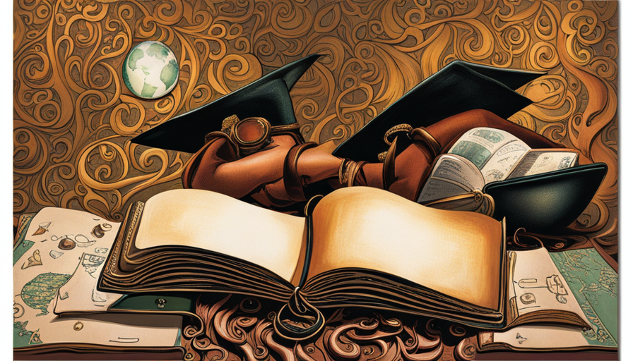 Ividual sitting under a tree, penning in a leather-bound journal, with thought bubbles showing childhood memories, a graduation cap, a wedding ring, and a world map