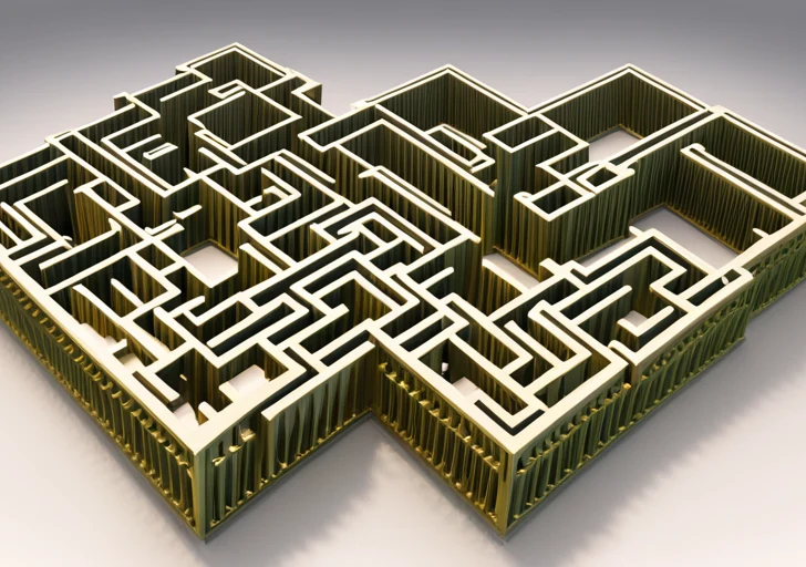  an image featuring diverse office workers navigating through a maze shaped like a word 'Resilience', symbolizing resilience in the workplace