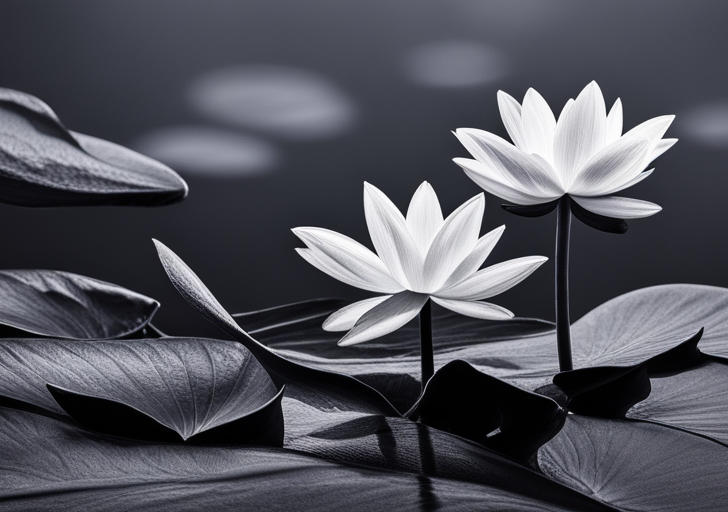 Ge featuring a blooming lotus in the middle of a murky pond, with a single dew drop rolling off its leaf, symbolizing strength and resilience in harsh conditions