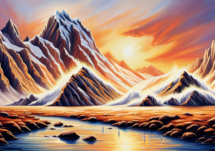 Ge depicting a melting glacier, wilting plants, forest fires, extreme weather conditions and endangered animals, all under a blazing, cruel sun