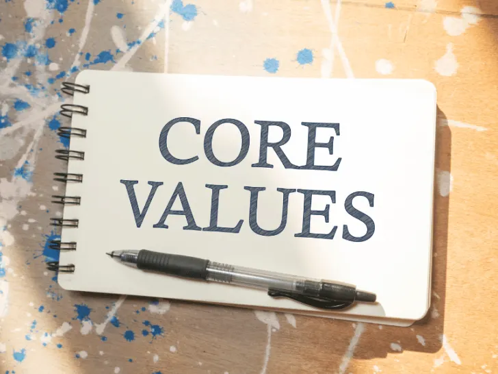 A notebook with the word core values as favorite.