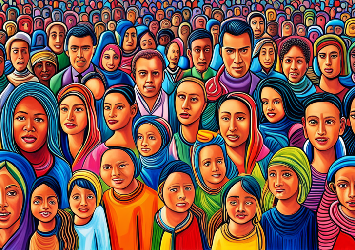 An image showing a diverse group of people, each highlighted in different vibrant colors, reflecting their personalities, while holding up a mirror reflecting their true selves