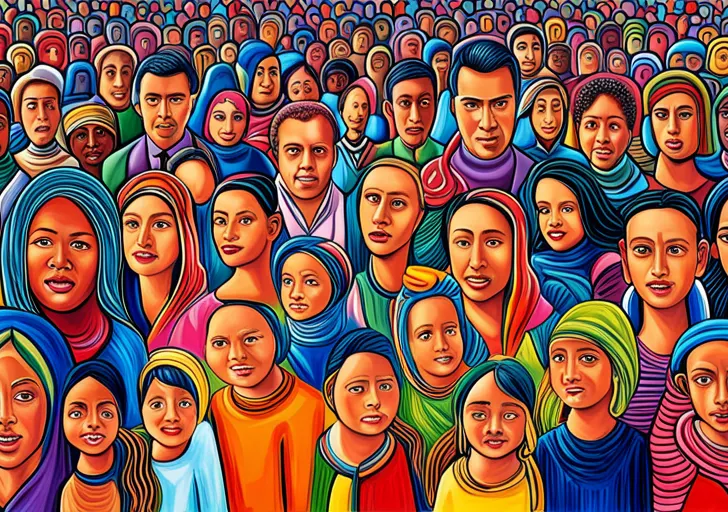 An image showing a diverse group of people, each highlighted in different vibrant colors, reflecting their personalities, while holding up a mirror reflecting their true selves