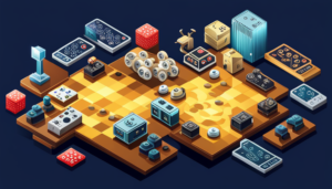 An image featuring a variety of popular game controllers, chess pieces, playing cards, and a spinner, all surrounding a central, glowing question mark