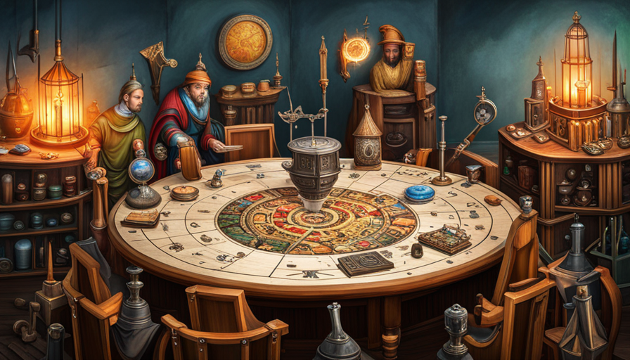 An image featuring a round table filled with symbolic objects representing various medieval countries, all encircled by diverse Reddit upvote and downvote arrows