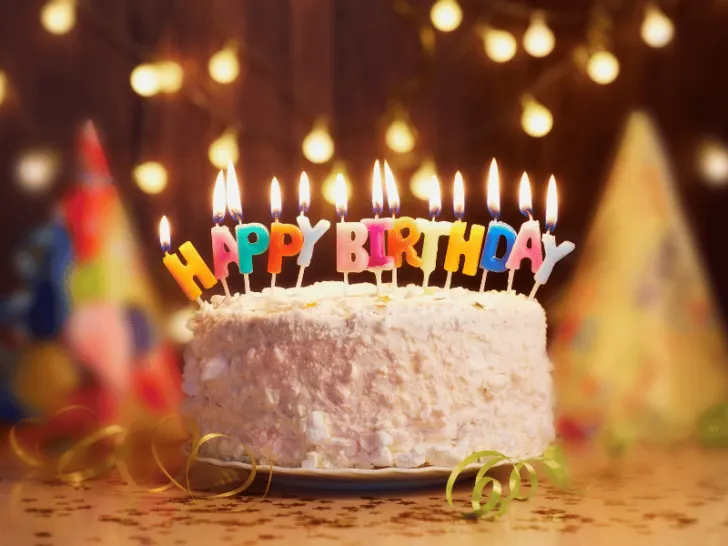 A cake with candles for a birthday celebration.