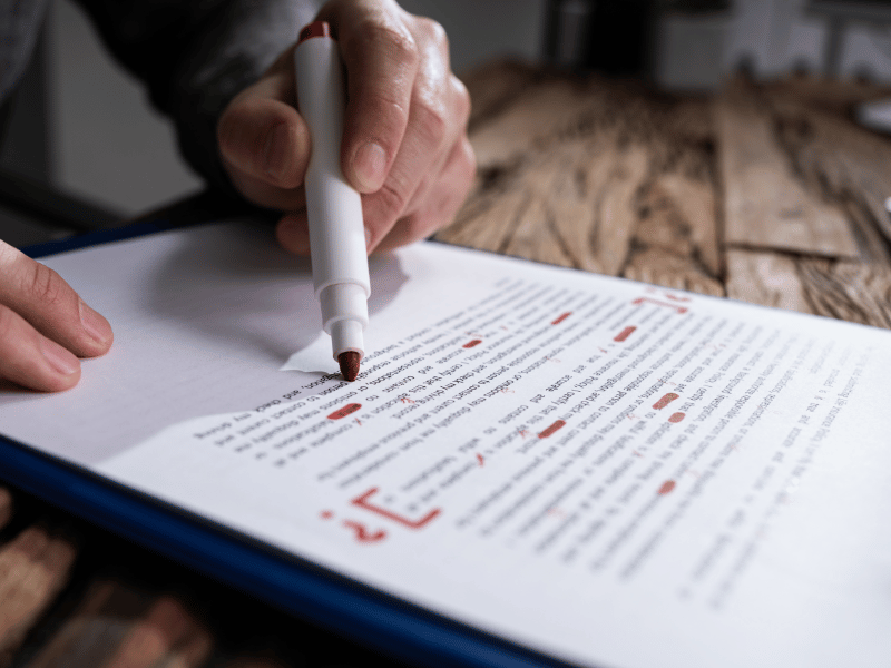 A person jotting down sentences on a piece of paper using a pen.