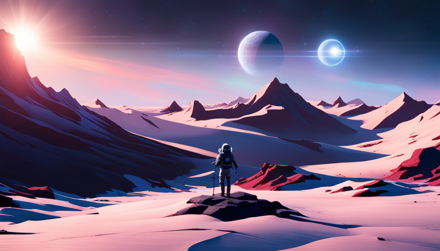 futuristic gaming setup with holographic displays, advanced VR equipment, AI companions and an immersive, realistic game environment depicting outer space exploration