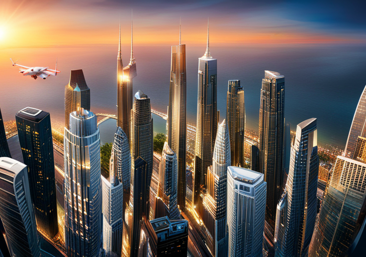 Ze a futuristic cityscape with advanced technology, flying cars, skyscrapers intertwined with lush greenery, and diverse people interacting with AI robots against a backdrop of Earth viewed from space