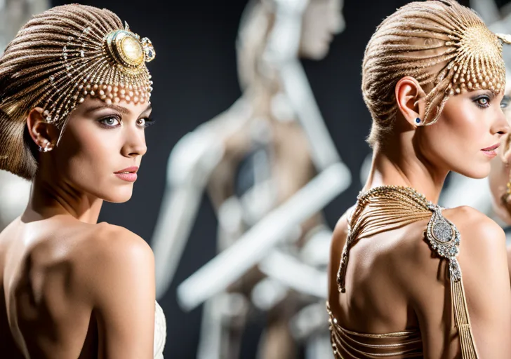 Volved humans in 100,000 years: tall, slender, with enlarged foreheads for advanced brains, improved eyes for dark conditions, and skin adapted to varying climates