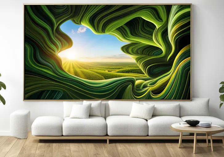  an image showing futuristic, genetically-engineered plants with vibrant colors, unusual shapes, and surrounded by advanced agricultural technology in a clean, green, and sustainable environment