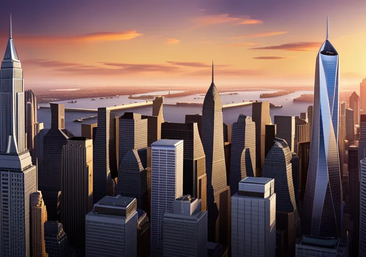 Lgamation of futuristic skylines, diverse faces, high-tech farms, renewable energy sources, and advanced transportation systems representing the USA in 100 years