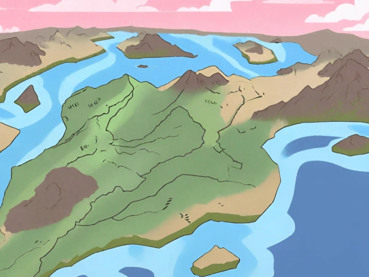 An illustration of a map with mountains and rivers, highlighting the importance of geography.