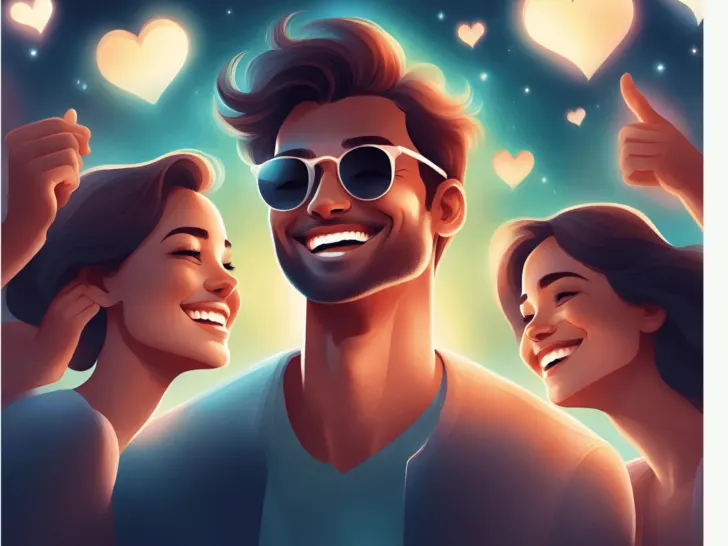 A group of people wearing sunglasses and surrounded by hearts, demonstrating how to be more likeable.