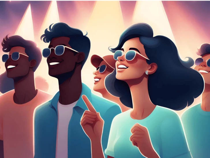 A group of people in sunglasses standing in front of a stage, showcasing how to be popular.