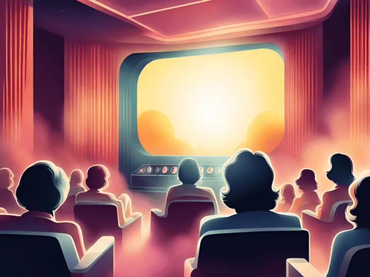 A group of people enjoying a Cinematic Revolution movie in a theater.