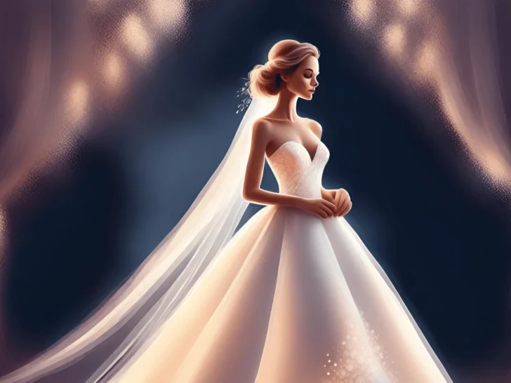 An illustration of a modern bride in a wedding dress.