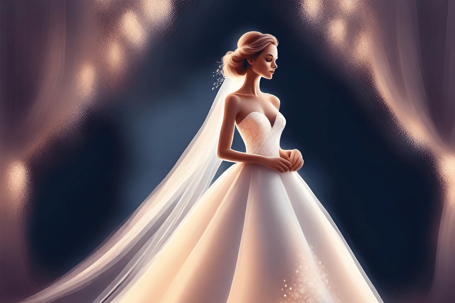 An illustration of a modern bride in a wedding dress.