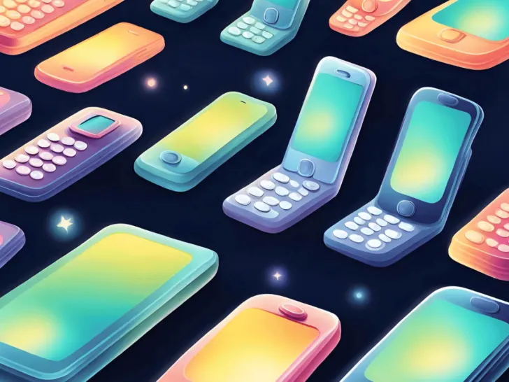 A vibrant assortment of 2000s-era cell phones showcasing the evolution of this technology, all placed against a sleek black background.