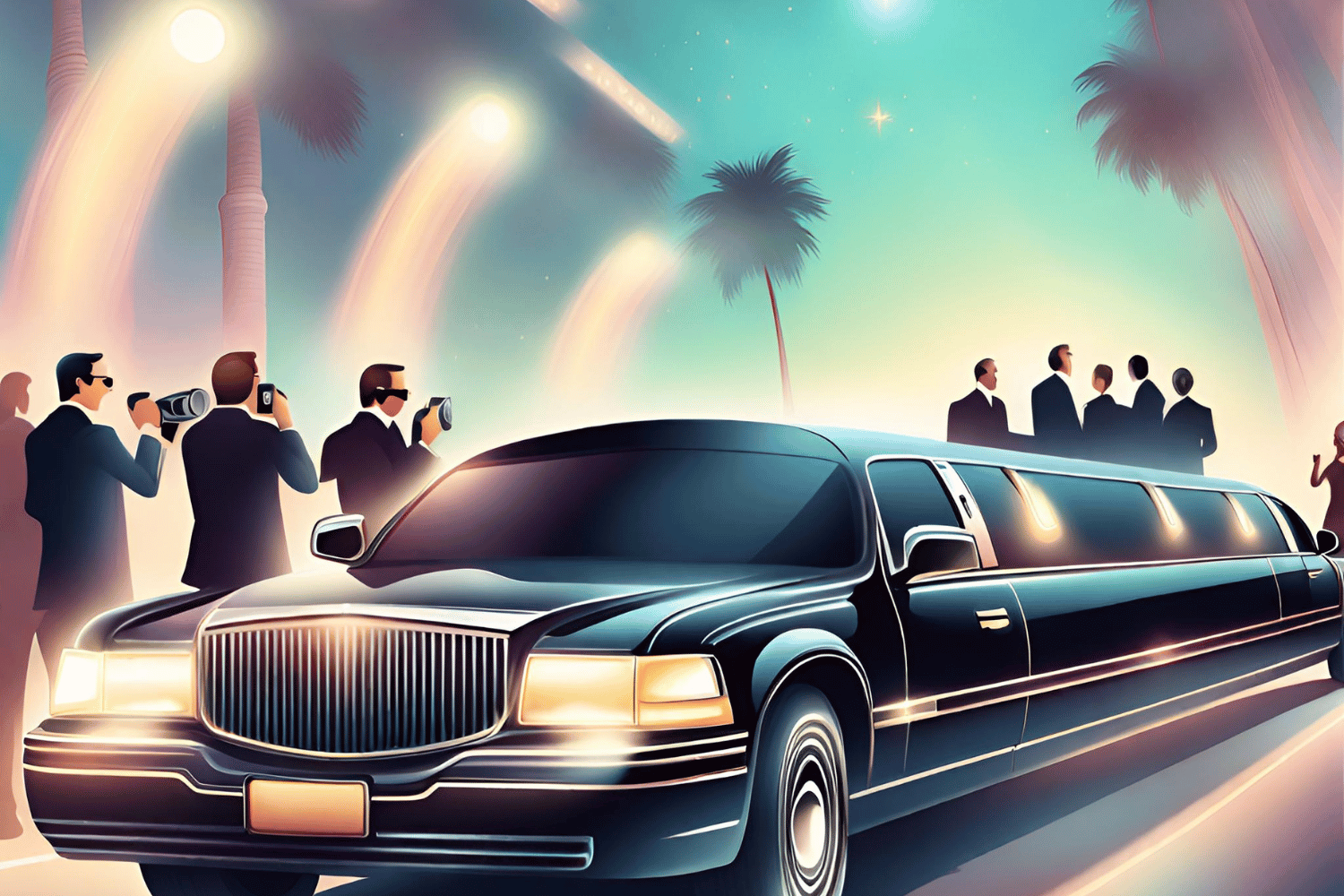 An illustration of screen icons in front of their favorite black limo.